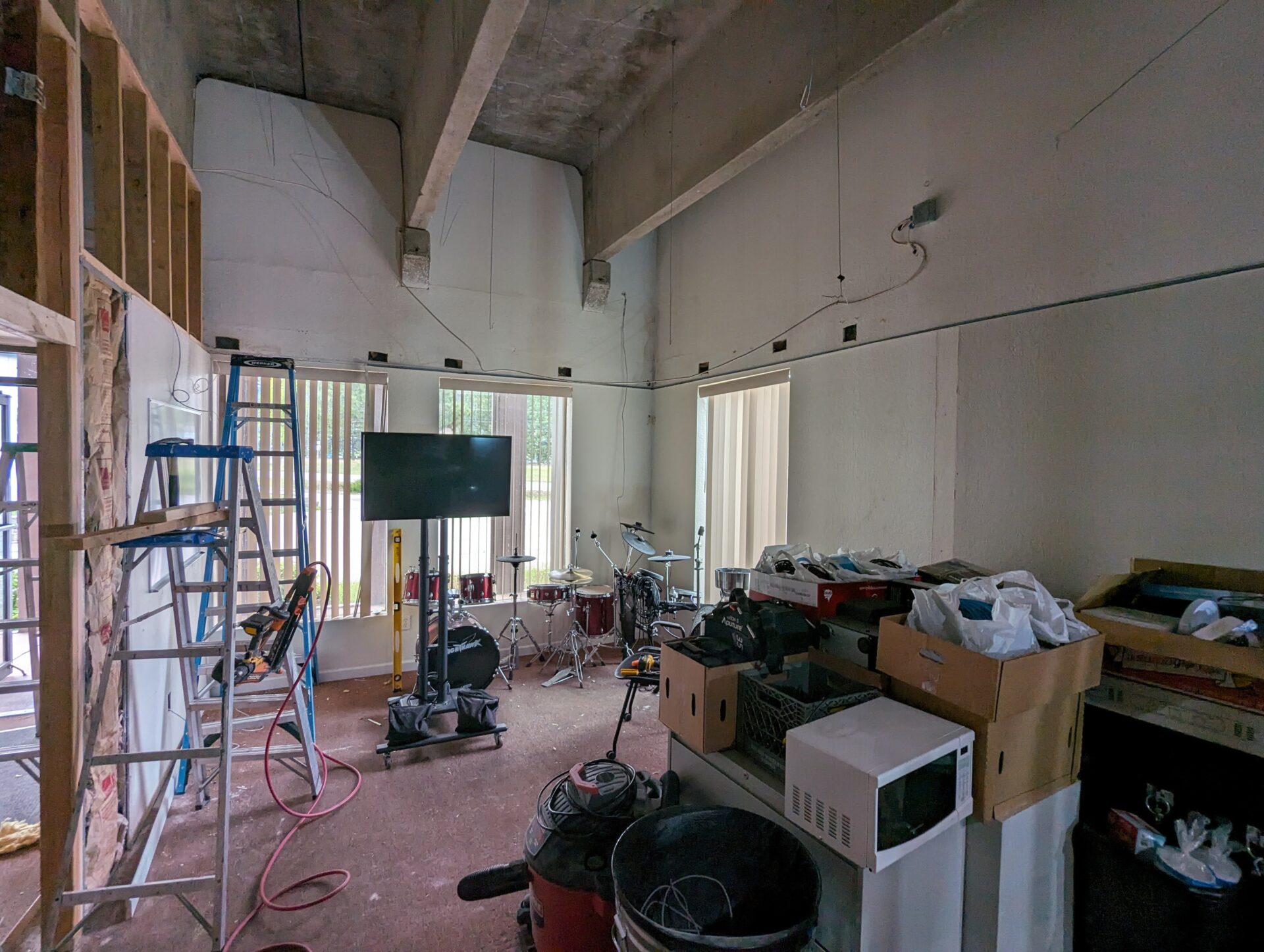 recording studio control room before remodel
